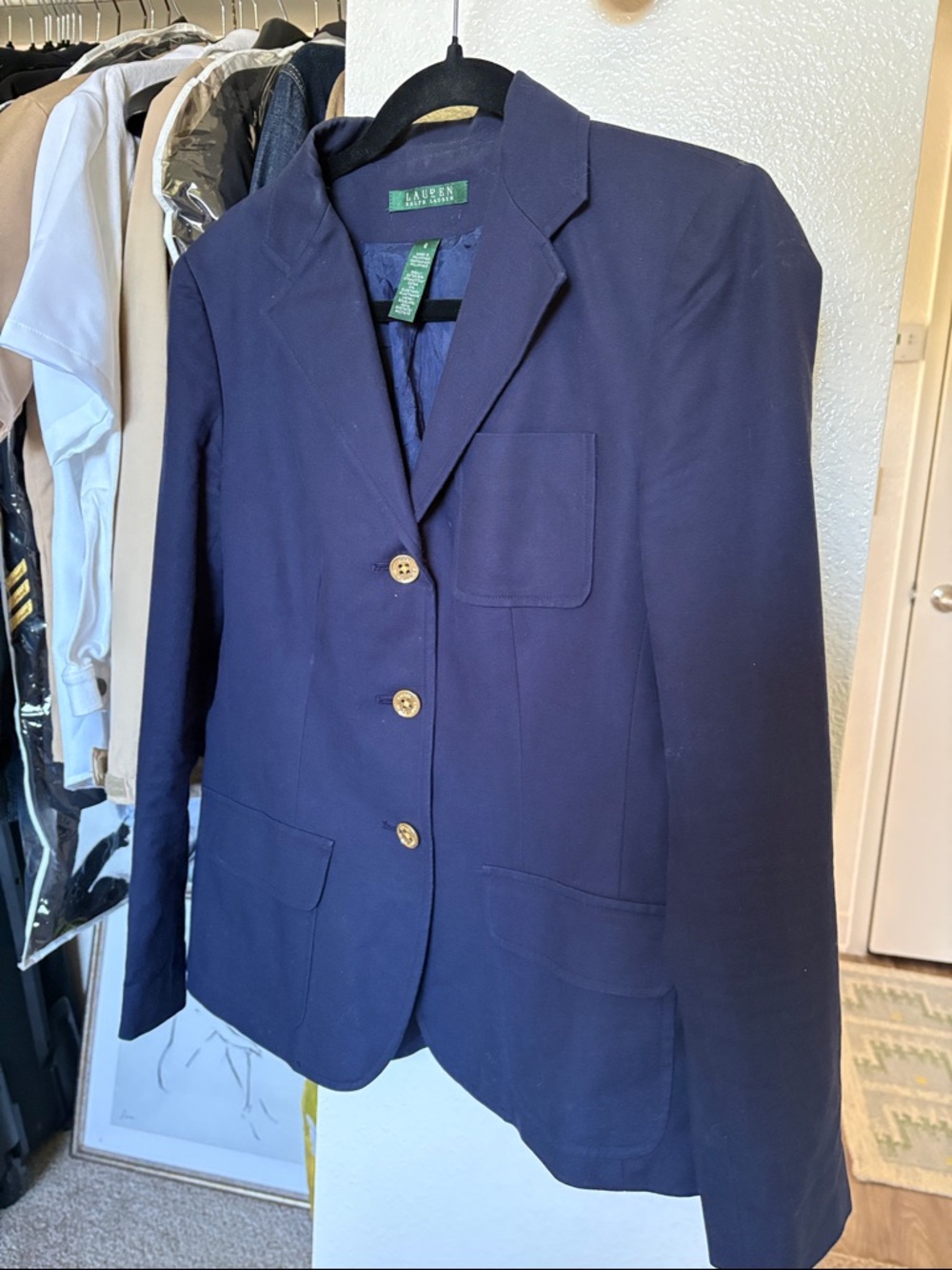 Lauren Ralph Lauren Dark Navy Tailored Three-Button Blazer